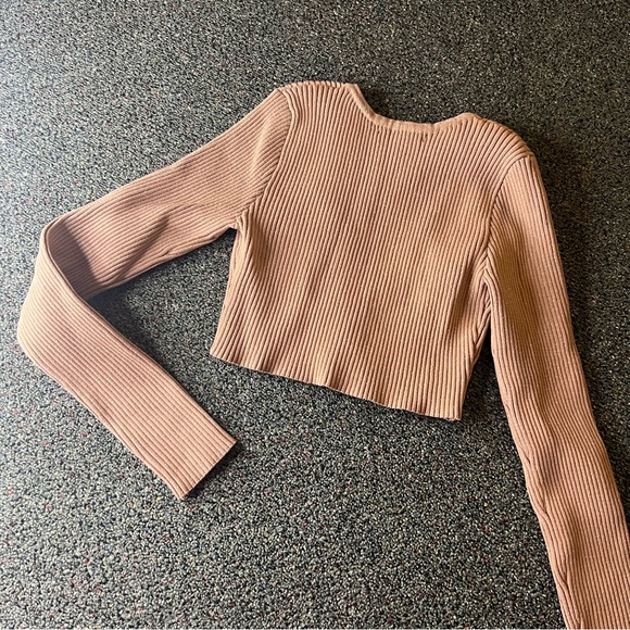 FOREVER21 NWT Beige Sparkly Ribbed Cropped Cardigan Knit Sweater Shrug Shirt S - Picture 11 of 16